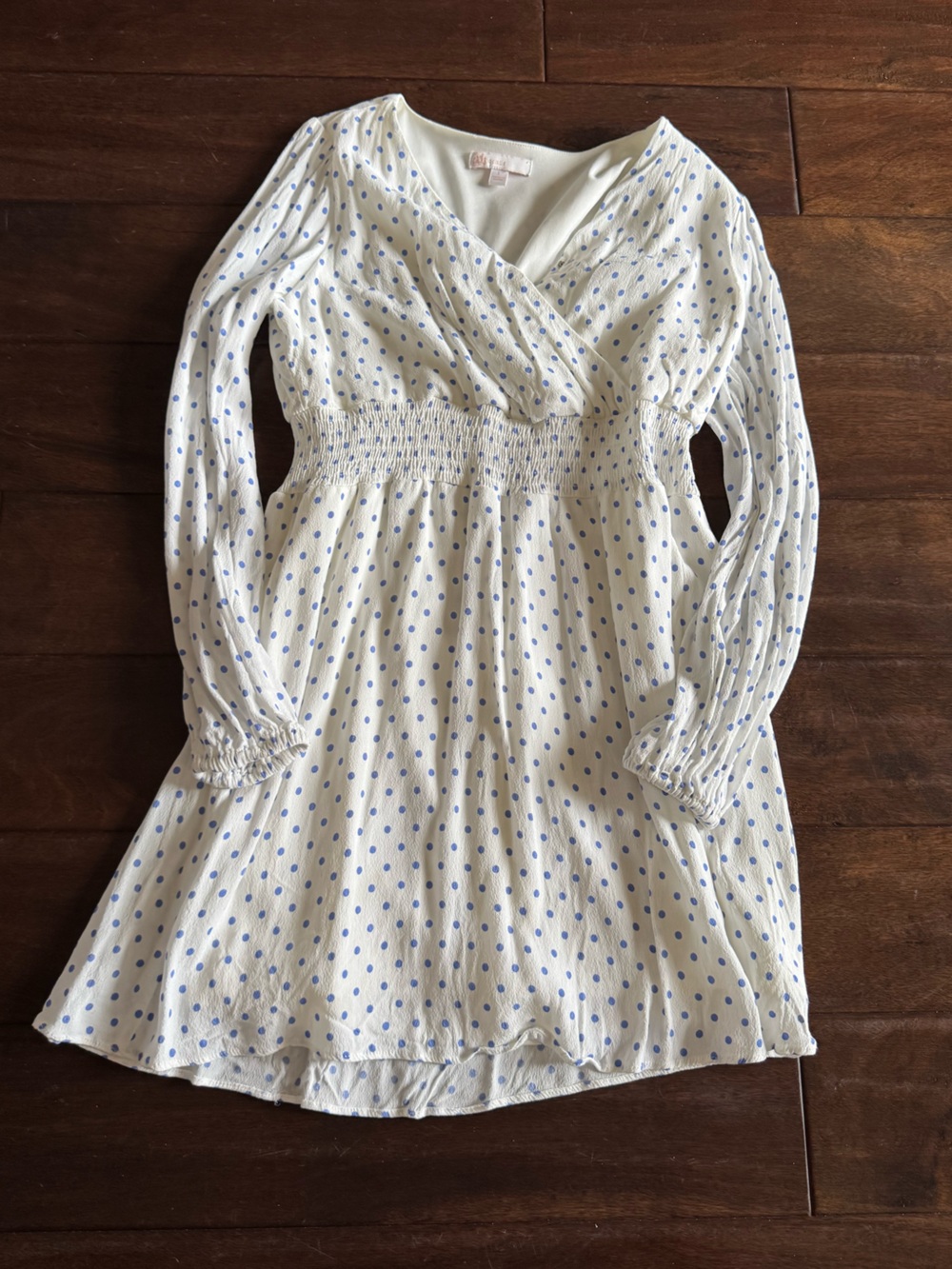 GB girls White Dress with Blue Dot Print - Smocked Waist